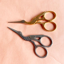 Load image into Gallery viewer, Stork Embroidery Scissors - Gold or Silver
