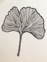 Load image into Gallery viewer, close up of a drawing in thread featuring a Japanese gingko leaf
