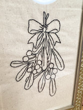 Load image into Gallery viewer, machine embroidery drawing in thread of mistletoe with a bow
