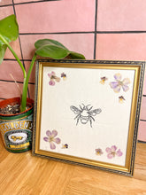 Load image into Gallery viewer, Pressed flowers in frame with gold vintage frame
