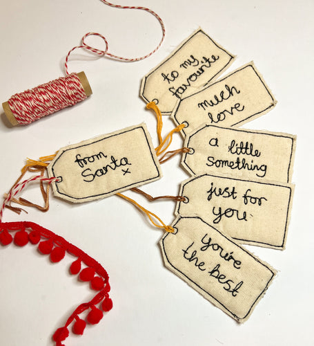 machine embroidered gift tags