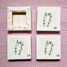 Load image into Gallery viewer, 4 textile artworks featuring a bee, one overturned to show the back of the piece.
